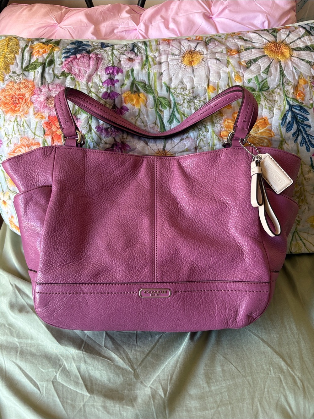 COACH Pebbled Leather Shoulder Bag in Berry Pink